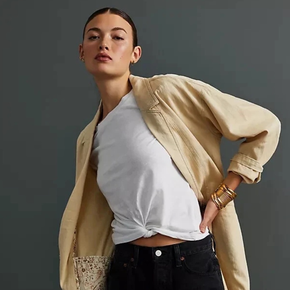 Anthropologie Pilcro Linen Blend Blazer l Relaxed Flax Neutral Size Medium